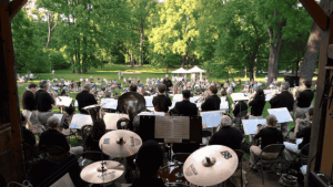 View from back stage looking out during a concert in the park in Falls Church, VA
