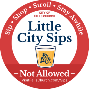 Little City Sips sign indicating alcoholic beverages are not permitted inside this location.